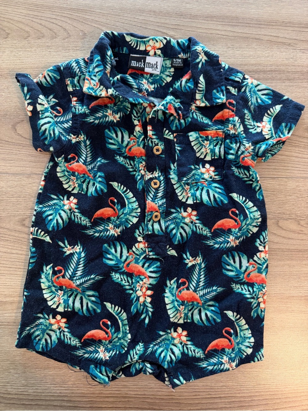 Mick Mack Navy Flamingo Print Baby One-Piece